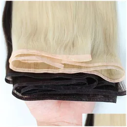 Cabelo humano tece extensões de cabelo remy humano tece trama plana fita de seda pacotes tra fino preto marrom loira 99j vinho gota vermelha entrega dhbso