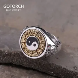 S925 Sterling Silber Yinyang Spinner Ringe für Männer Thai Ring Bagua Gravierte Drehbare Feishui Glück Schmuck 240305