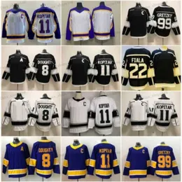 리버스 레트로 아이스 하키 11 Anze Kopitar Jersey 8 Drew Doughty 22 Kevin Fiala 32 Jonathan Quick 99 Wayne Gretzky Blank White Black Purple Stadium Series 스티치 남자