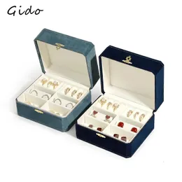 Octagon Flock Jewelry Box Vintage Ring Orrings Box Jewelry Box Butting Holder Wholesale Jewelry Storage Organizer 240315