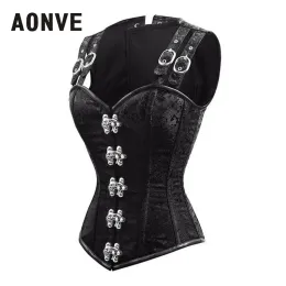 Tanks Aonve Steampunk Overbust Women Corset Red Steel Bones E Top Black Gothic Clothes Punk Goth Bodice Halloween Costumes
