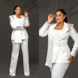 Unika designpärlor Kvinnor Pants Suits White Wedding Blazer Jacket Gästkläder Slim Fit 2 Pieces