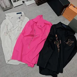 2024滑走路デザイナーの女性シャツスパンコール刺繍ターンダウンカラー長袖ブラウスカジュアルボタンアップデザインルーズシャツ