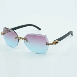 Fashionable new product blue bouquet diamond and cut sunglasses 8300817 with natural black wood leg size 60-18-135 mm