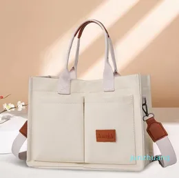 Bolsas de ombro femininas moda bolsa grande capacidade lona simples compras cor sólida alça ajustável casual mochila