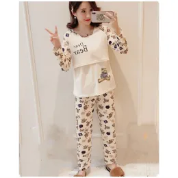 Sleepwear Aferming Maternity Womens Clothings Conjuntos de pijamas de manga longa para gravidez Mulheres que amamentam roupas de dormir D0084