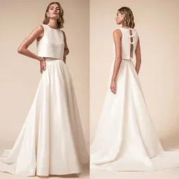 2024 Land Brautkleider Zwei Stücke Robe De Mariee Satin Vintage Hochzeitskleider Schleife Zurück