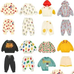 Комплекты одежды Детская одежда Осенний повседневный комплект для мальчиков и девочек Корейский бренд Одежда для маленьких девочек Толстовка с мороженым Брюки 211021 Dr Dhjzl