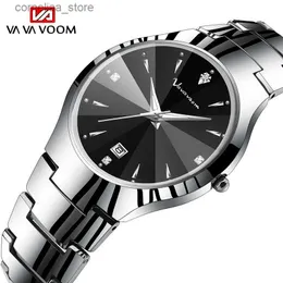 Inne zegarki Va Voom Womens Tungsten Steel Srebrny czarny dhinestone lustro Twarz twarz swobodna moda