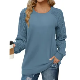 Kadınlar Örgü Patchwork Top Sonbahar Kış Kış Düz Renk Örgü Sweatshirt Oneck Uzun Kollu Gevşek Fit Kazak Üstler Örgü 240228