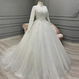 Sparkle muzułmańskie sukienki ślubne dla kobiet pokrywa długie sukienki ślubne A-line luksusowa elegancka sukienka panny młodej vestidos de novias 240314