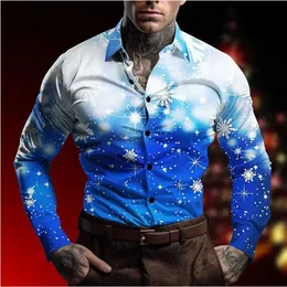 Men's Casual Shirts Snowflake casual mens shirt Christmas casual autumn and winter long-sled blue XS-6XL four-way stretch fabric shirtC24315