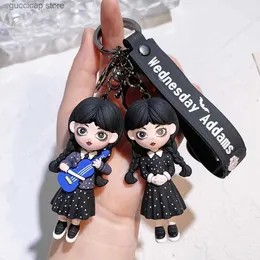 Schlüsselanhänger Lanyards Horror Wednesday Addams Sile Schlüsselanhänger Spielzeug Sache Hand Home Decor Schlüsselanhänger Puppe Schultasche Anhänger Halloween Spielzeug Kostüm Requisiten Y240316