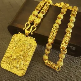 14K Gold Necklace Men Dragon Guan Gong Pendant 9999 Real 240311