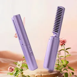 Hair Straightener Curler Charging Wet Dry Electric Heating Comb Hair Flat Iron Straightening Styling Tool Home Appliances 240306