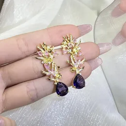 Ohrstecker, kreative hohle Blumen, Blätter, Schmetterling, ovaler Amethyst, voller Diamanten für Frauen, Silber, Valentinstag-Geschenk, Schmuck