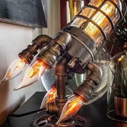 Lâmpadas de mesa Creative Rocket Light LED Night Light Steampunk Rocket Launching Flame Lamp Retro Metal Desktop Decor Home Table Ornaments Presente YQ240316