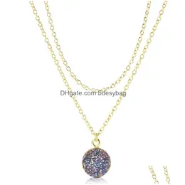 Anhänger Halsketten Mixed Gold Überzogene Colorf Druzy Anhänger Halsketten Choker Für Frauen Männer Hochzeit Party Club Decor Schmuck Drop Lieferung dhzoi