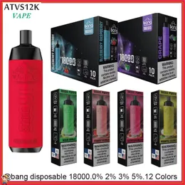 Bang Box 18K Puffs Vape descartável Vape autêntico Bang Vapers Mesh Mesh Bobina Recarregável Cigarros eletrônicos 12 Cores Sistema de caneta Puff 18K Vapes LED vs Al Fakher Big Cloud