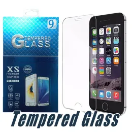 Tempererat glasskärmskyddsskyddsglas för iPhone 12 11 Pro X Xs Max XR 6 7 8 Plus Samsung J3 J7 Prime 2018 LG STYLO LL