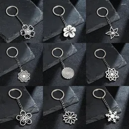 Nyckelringar rostfritt stål stora blommor hänge grossist för flickor biltangenthållare Keyring Women Fashion Jewelry Llavero Coche