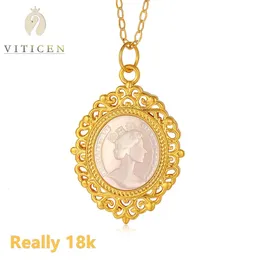 VITICEN Collana da donna autentica in oro 18 carati con ciondolo a conchiglia regina set di moda catena regalo da donna marca in AU750 gioielli originali 240311