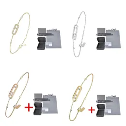 Neu mit Box 925 Sterling Silber Charm-Armbänder Luxusmarke MeS UNO-Serie MOVE CLASSIQUE Paare 3 Diamant-Glattarmband für Frauen Designer-Schmuckgeschenk