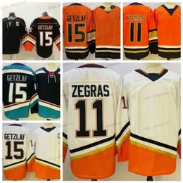 Mighty 11 Trevor Zegras Jersey Hockey 15 Ryan Getzlaf 8 Teemu Selanne 9 Paul Kariya 96 Charlie Conway 팀 화이트 오렌지 블랙 영화 그린 1993 빈티지 남성 Good Stitch