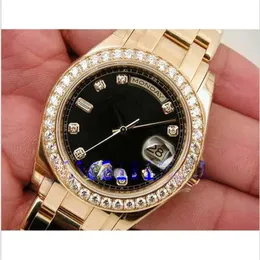 shippng luxury Men's NEW MENS 18K YELLOW GOLD MASTERPIECE BLACK DIAMOND DIAL 18948 Sapphire Glass Automatic wristwatches304i2219