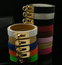 18 -каратный золотой браслет высококачественный титановый сталь стальный браслет Litchi для женщин Новый кожаный мужской браслет модный бренд пара двойное кольцо роскошные браслеты