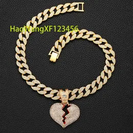 NL2041 Crystal Rhinestone Euro-American Osobowość Ins Stopion Zatrzymany czerwony olej Broken Heart Cuban Link Cain Naszyjnik