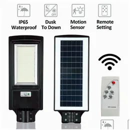 Solar Street Light 300 W 600 W Lampa drogowa Oświetlenie Oświetlenie Outdoor Outdoor z pilotem pilotem 492LED 966LED DRIPE Lights Odnów Dhhnx