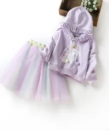 Retail Whole Baby Tracksuit Girls Outfits 어린이 2pcs 세트 만화 말 풀버 인 보우 스커트 디자이너 옷 아이 boutiq2625740