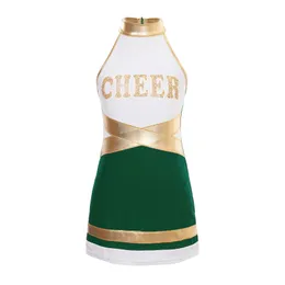 Ärmelloses Cheerleader-Kleid für Kinder, Mädchen, Buchstabendruck, Farbblock-Kleider, Halloween-Mottoparty, Tanz-Performance-Kostüm 240305