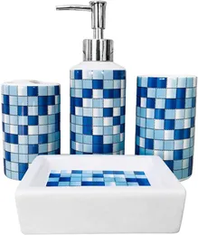 Keramiska badrumstillbehör uppsättning av 4 stycken modern designbad set tvål dispenser, tandborstehållare, tumlare, tvålrätt