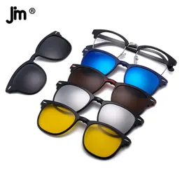 5PCS magnetische polarisierte Clip auf Sonnenbrille Frauen Männer Kunststoffrahmen für Nachtfahren Sonnenbrille UV400 240304