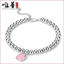 Tifaniym classic Romantic Fashion Round Beads Peach Heart Bracelet Female Enamel T Home Love Jewelry Same Buddha Hand String