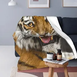 Filtar Bengal Tiger Head Fuzzy Animal Lovers Funny Throw Filt för SOFA Bedding Lounge Rug Piece