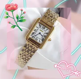 Fashion Women Small Size Watches Quartz Movement Silver Rose Gold Lady Square Tank Stainless Steel Leather Strap Two Pins Black White Dial Watch relogio feminino