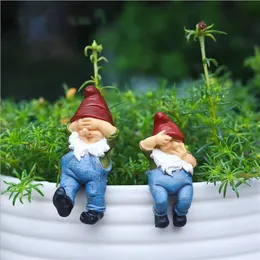 6PCS Garden Resin Dwarf Gnomes Ornaments Funny Naughty Figure Statue Mini Fairy Landscape Yard Grass Flowerpot Decoration 240229