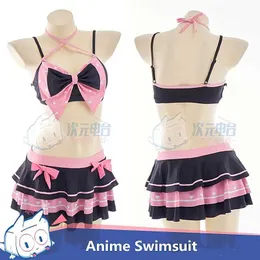 Costumi da bagno da donna Anime Donne Cosplay Love Lovely Costume da bagno diviso Nero Fiocco rosa Estate Costumi da bagno bikini sexy per ragazze 2022 Taglie S-XLC24315