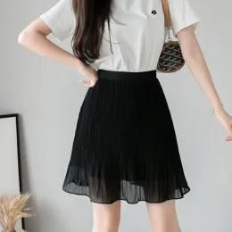 فساتين ljsxls saias mulher mini chiffon black Apricot Skirt Sexy 2023 New Korean High Weist Summer zipper zipper knerts s2xl