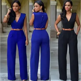 Women Jumpsuit Long Pants Rompers Sleeveless Vneck Summer Wide Leg Jumpsuirt With Belt Sexy Club Party Overalls 240313