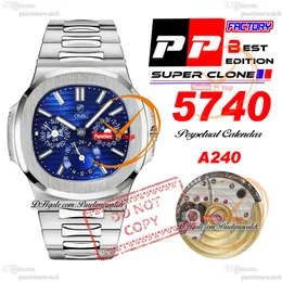 5740 영구 캘린더 A324SC 자동 남성 시계 PPF 블루 텍스처 다이얼 스틱 스틱 마커 스테인리스 스틸 브레이슬릿 슈퍼 에디션 reloj hombre puretimewatch ptpp