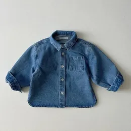 16Y Kids Boys Spring Denim Stirts Toddler Solid Color Blue Long Sleeve Pocket Pocket Cowboy Tops Tops Children Fashit Outfits 240307