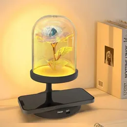 Lampa med trådlös laddare sängen rose ljus USB dekorativa bordsskugga lampor nattduksbord telefonförsörjning 240314