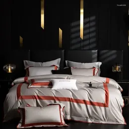 Bedding Sets 1000TC Premium Cotton Queen King Set 4pcs Grey Orange Frame Patchwork Duvet Cover Bed Sheet Pillowcases For All-Season