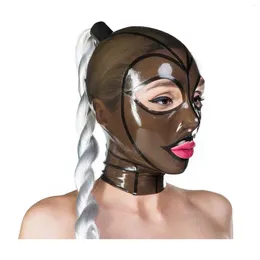Bras Sets MONNIK Latex Mask Sexy Hood Brown Translucent With Ponytail Tubed Back Zipper Handmade For Catsuit Cosplay Party Costume