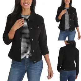 Женская повседневная укороченная джинсовая куртка в стиле вестерн, базовая джинсовая куртка с лацканами и длинными рукавами, байкерское пальто, топы 240311