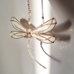 Dragonfly Ornament okno Znakomite skrzydła Crystal Sun Catcher Wiszący wiszący kropla na zewnętrzną dekoracje ogrodu wewnętrznego 240306